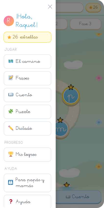 Silabea — menú con los modos de juego